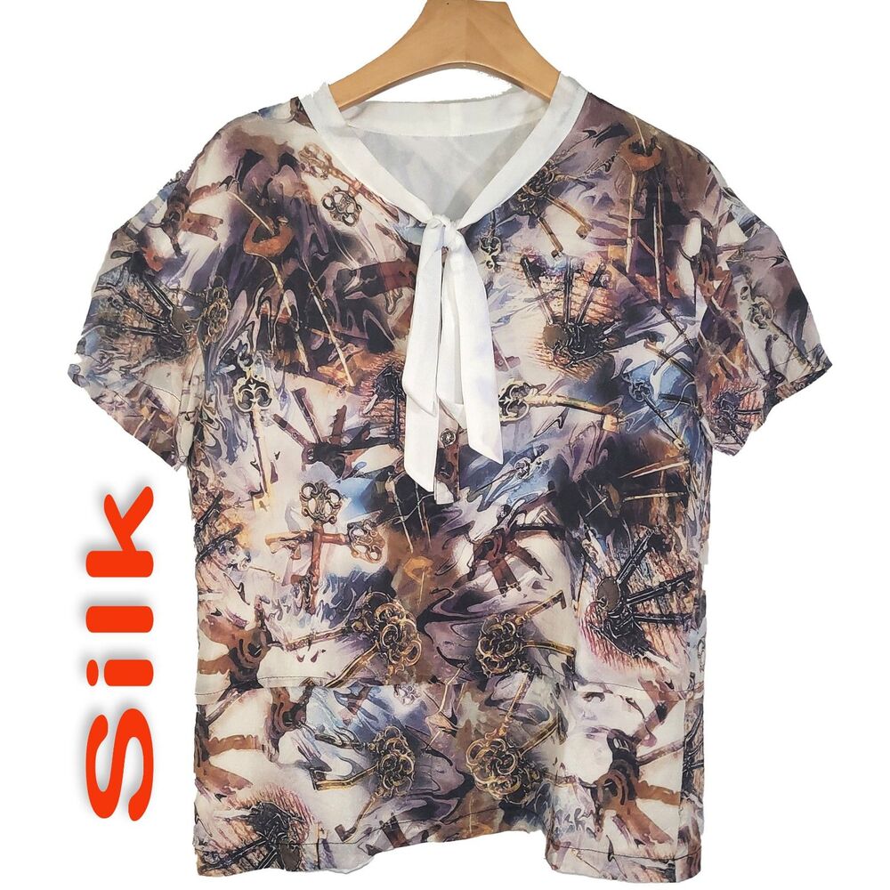 Women's 100% Silk Size S Short Sleeve Top T-Shirt SAZ157